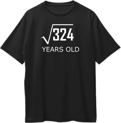 Black 18 Years Old Birthday Oversized T-Shirt by Garrari with white square root 324 and Years Old print
