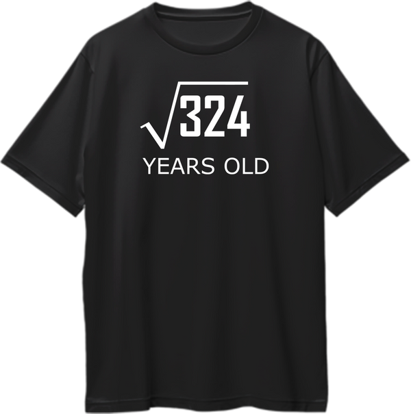 Black 18 Years Old Birthday Oversized T-Shirt by Garrari with white square root 324 and Years Old print