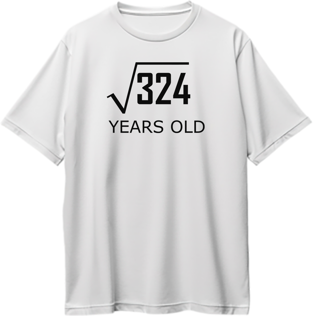 White 18 Years Old Birthday Oversized T-Shirt by Garrari with black square root 324 18th birthday graphic