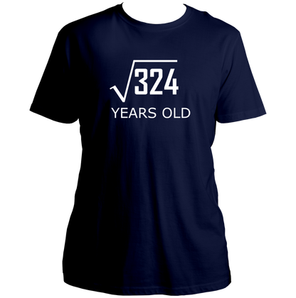 Navy Blue 18 Years Old Birthday Unisex T-Shirt by Garrari with white square root 324 graphic