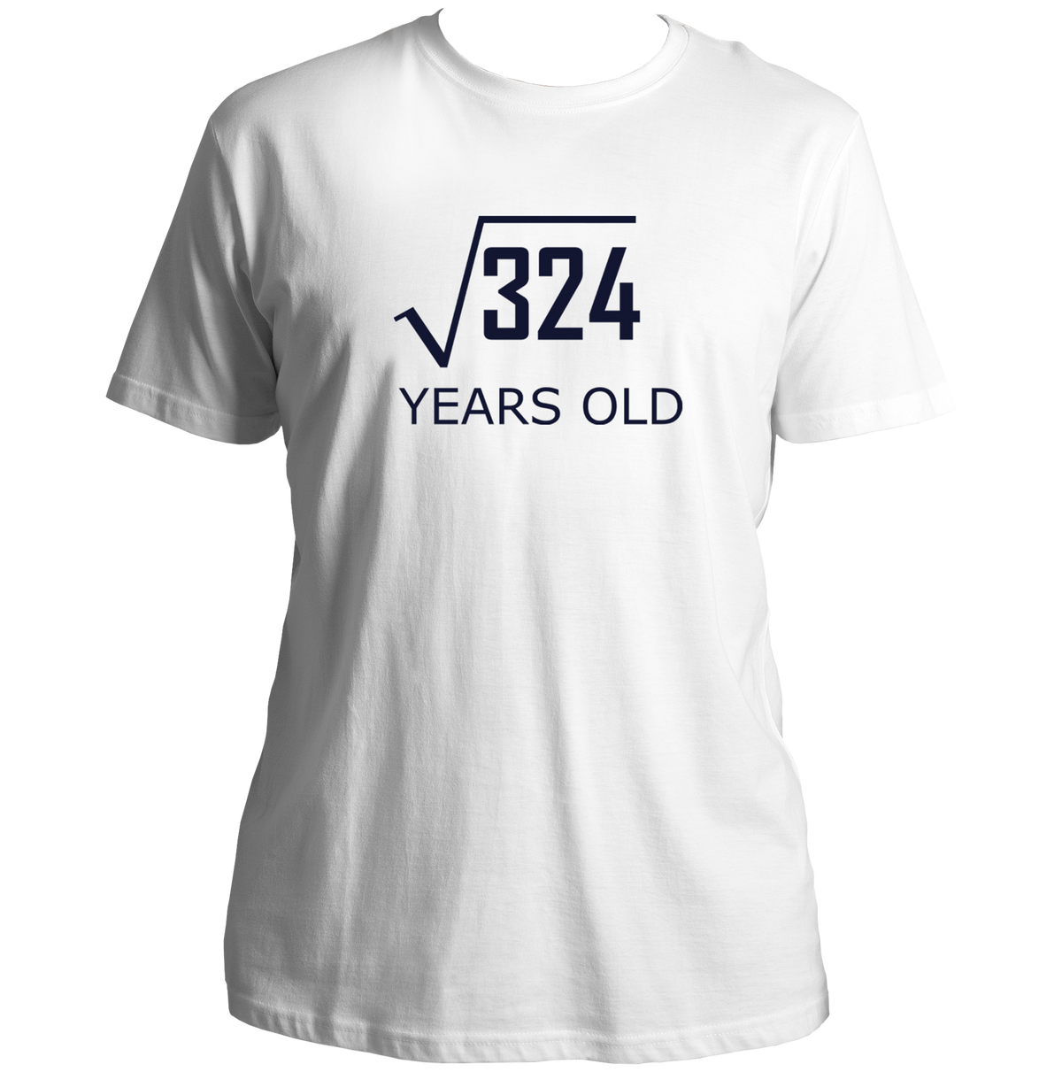 White 18 Years Old Birthday Unisex T-Shirt by Garrari with black square root 324 18th birthday print