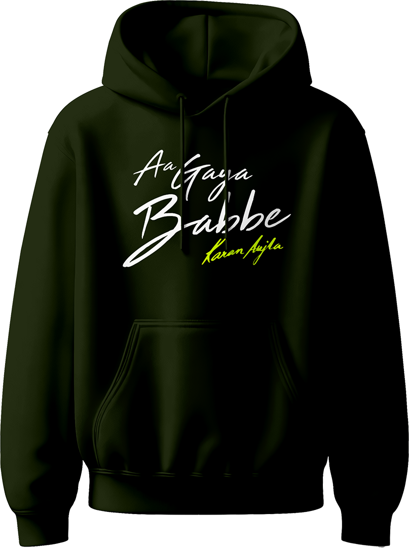 Aa Gaya Babbe Karan Aujla Unisex Hoodie featuring bold lettering inspired by Karan Aujla’s iconic phrase, perfect for fans of Punjabi music and style.