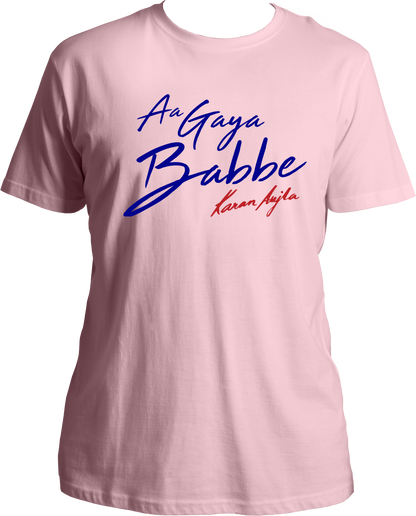 Front view of the Aa Gaya Babbe Karan Aujla Unisex T-Shirt, featuring bold typography inspired by Karan Aujla's iconic catchphrase.