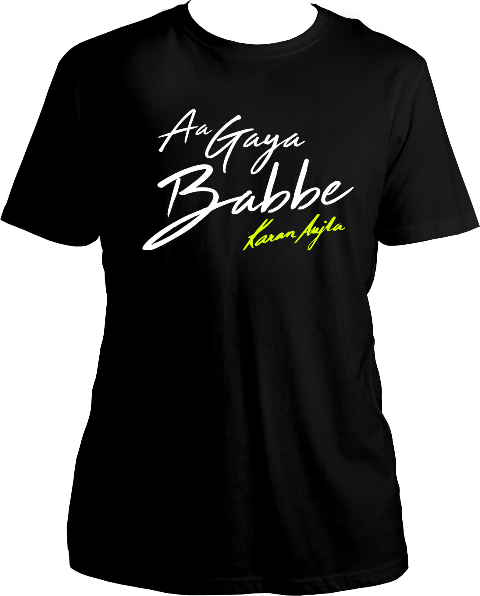 Front view of the Aa Gaya Babbe Karan Aujla Unisex T-Shirt, featuring bold typography inspired by Karan Aujla's iconic catchphrase.