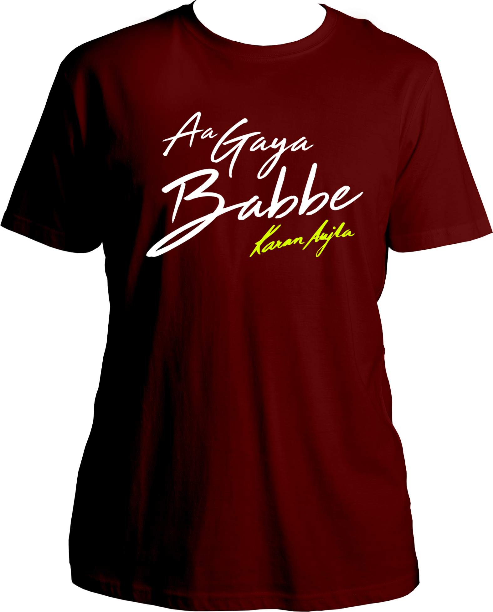 Front view of the Aa Gaya Babbe Karan Aujla Unisex T-Shirt, featuring bold typography inspired by Karan Aujla's iconic catchphrase.