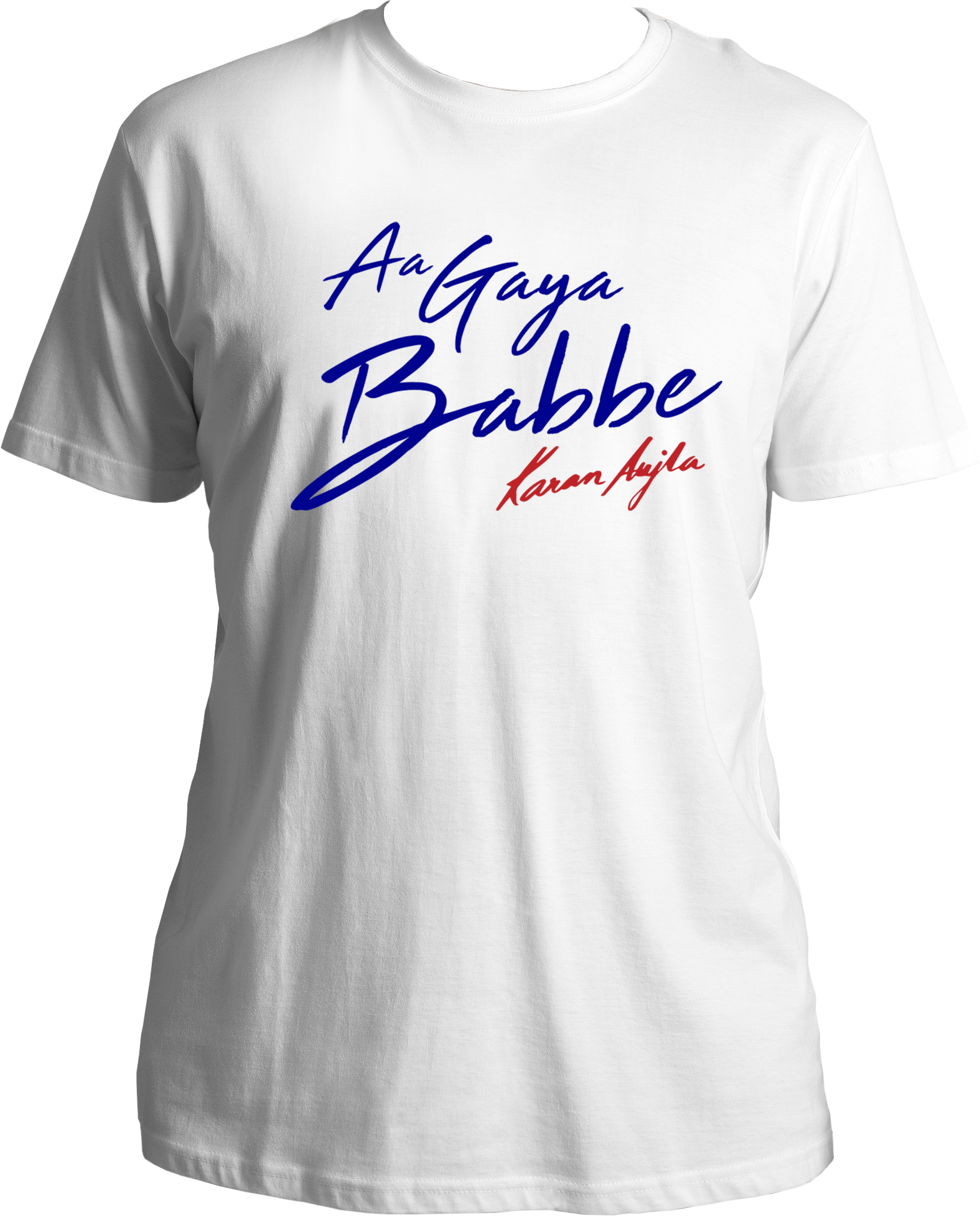 Front view of the Aa Gaya Babbe Karan Aujla Unisex T-Shirt, featuring bold typography inspired by Karan Aujla's iconic catchphrase.