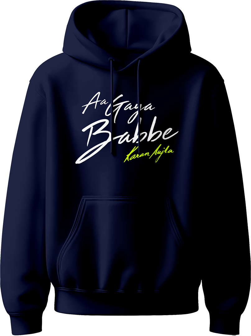 Aa Gaya Babbe Karan Aujla Unisex Hoodie featuring bold lettering inspired by Karan Aujla’s iconic phrase, perfect for fans of Punjabi music and style.