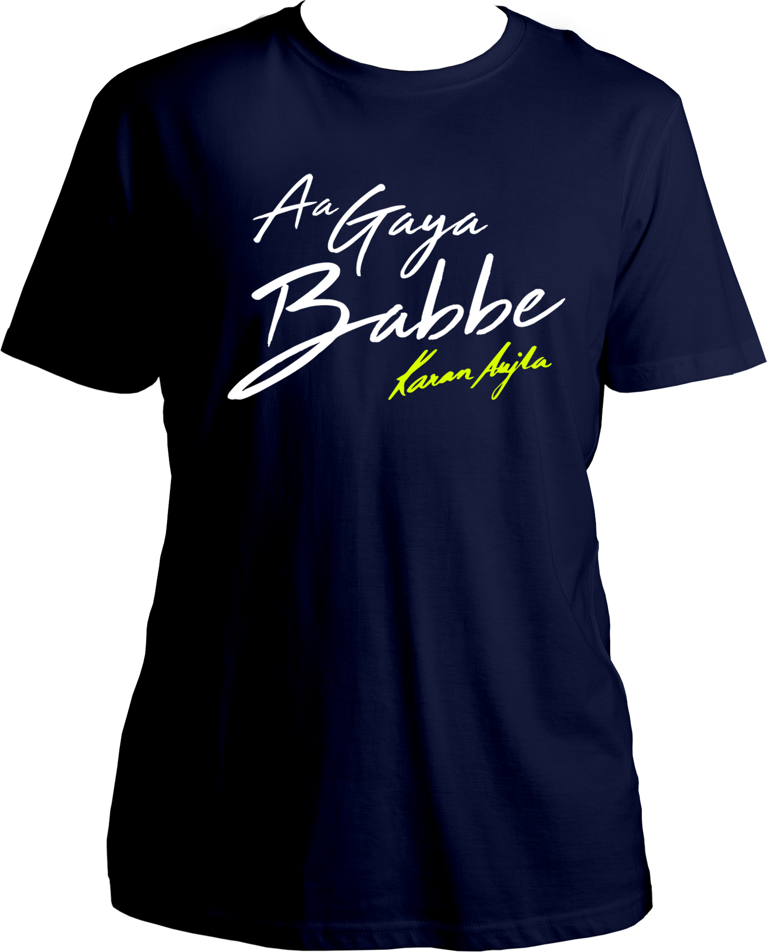 Front view of the Aa Gaya Babbe Karan Aujla Unisex T-Shirt, featuring bold typography inspired by Karan Aujla's iconic catchphrase.