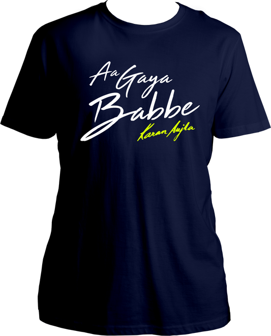 Front view of the Aa Gaya Babbe Karan Aujla Unisex T-Shirt, featuring bold typography inspired by Karan Aujla's iconic catchphrase.