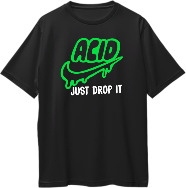 Acid Just Drop It oversized black T-shirt by Garrari with bold ACID typography and drip graphic