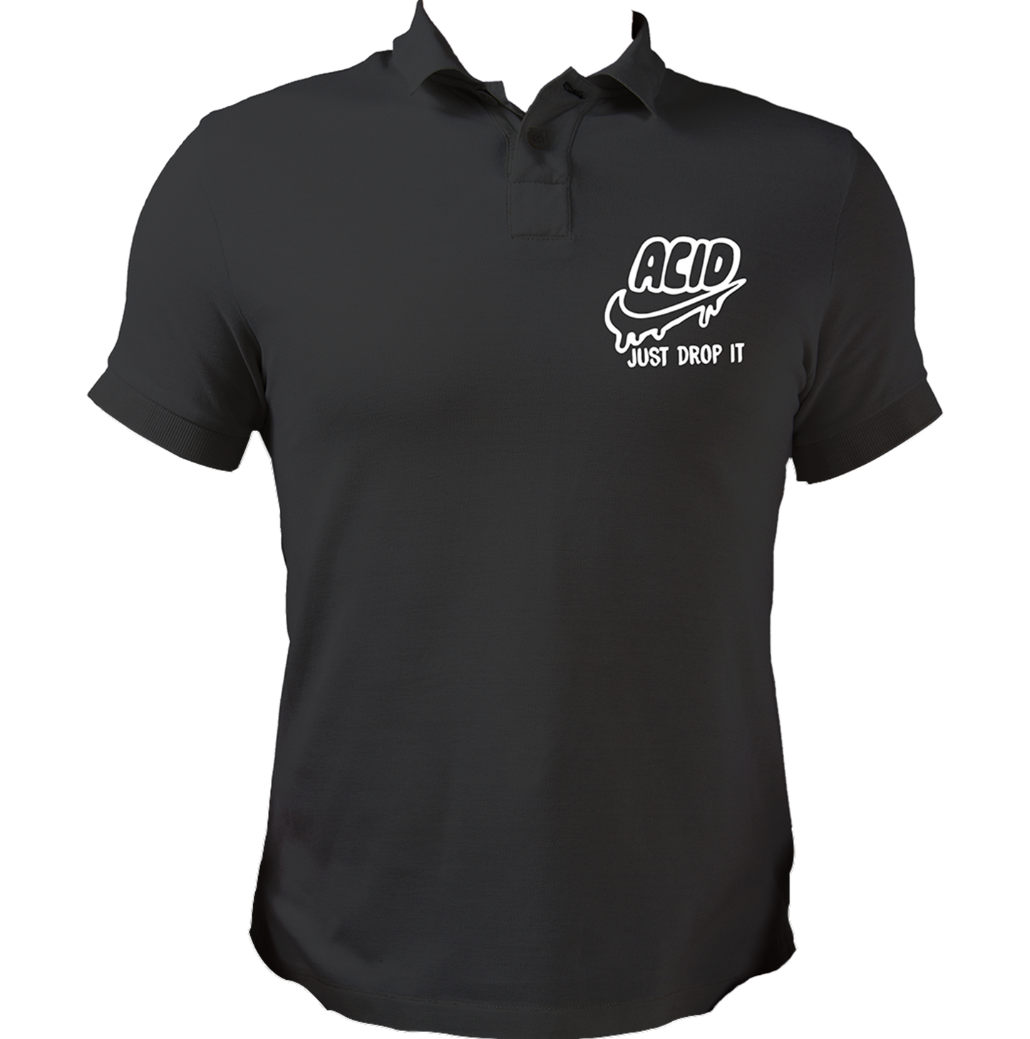 Black Acid Just Drop It polo T-shirt with ACID typography chest print by Garrari
