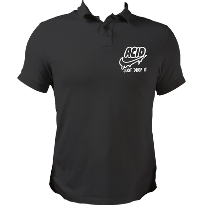 Black Acid Just Drop It polo T-shirt with ACID typography chest print by Garrari