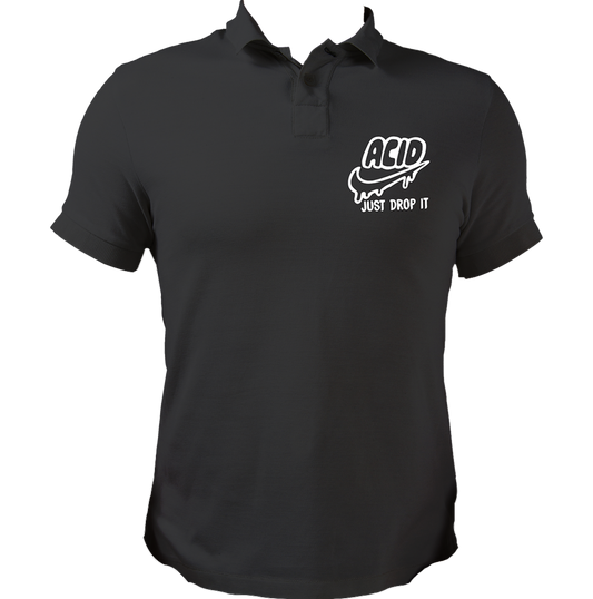 Black Acid Just Drop It polo T-shirt with ACID typography chest print by Garrari