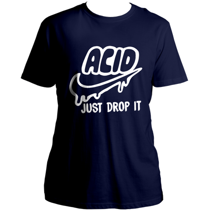 Navy Blue Acid Just Drop It T-shirt with ACID text and Just Drop It graphic by Garrari