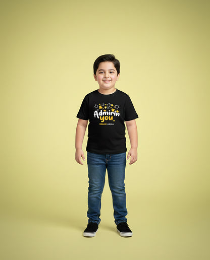 Child wearing black Admirin’ You Karan Aujla Kids T-Shirt with star print – Garrari