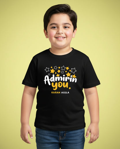 Child wearing black Admirin’ You Karan Aujla Kids T-Shirt with star print – Garrari