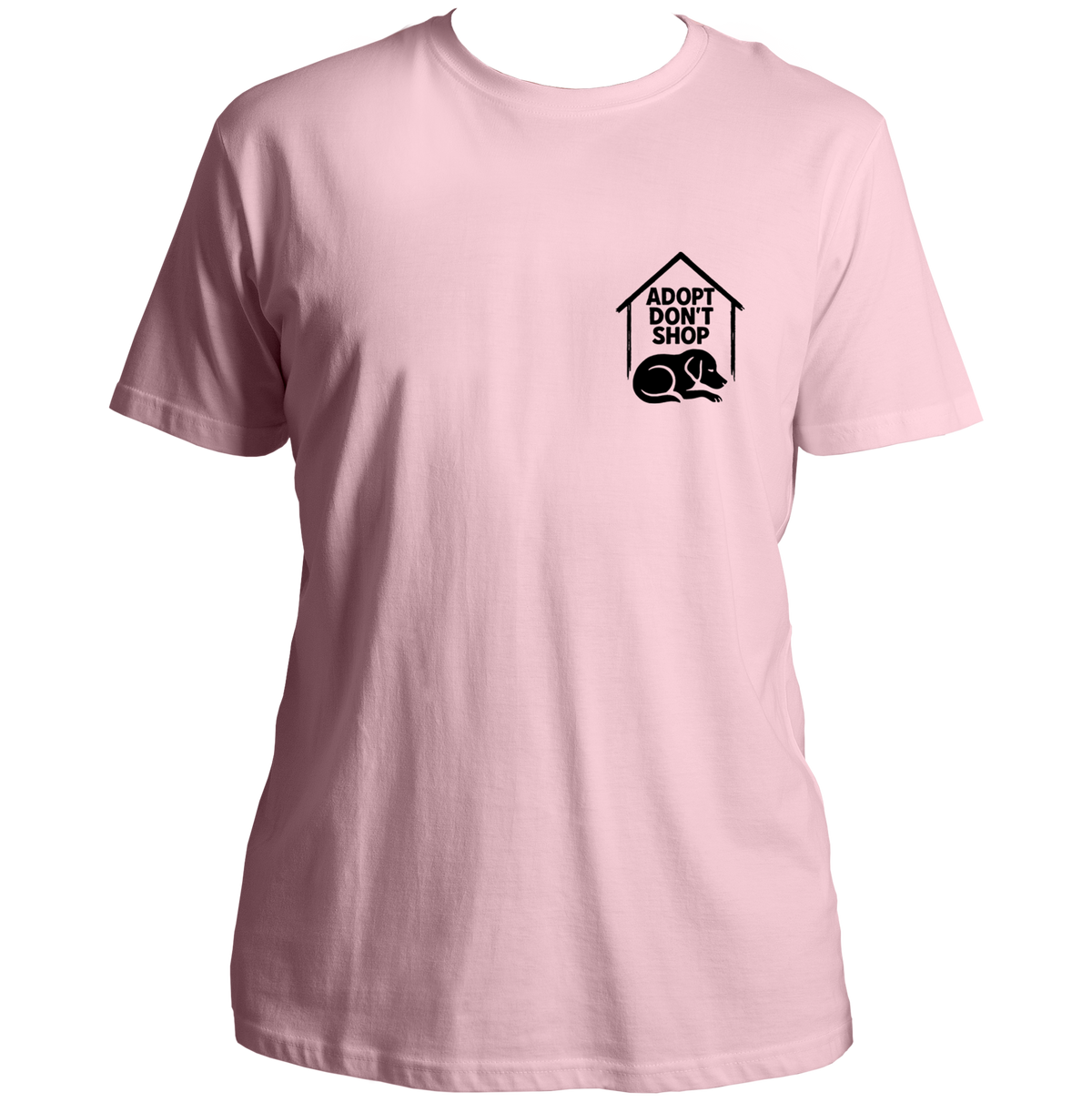Baby Pink Adopt Don’t Shop Unisex T-Shirt by Garrari with black dog adoption chest print