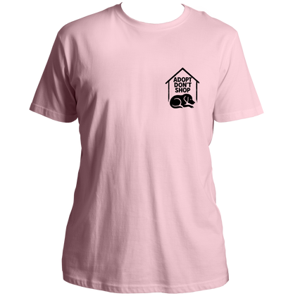 Baby Pink Adopt Don’t Shop Unisex T-Shirt by Garrari with black dog adoption chest print