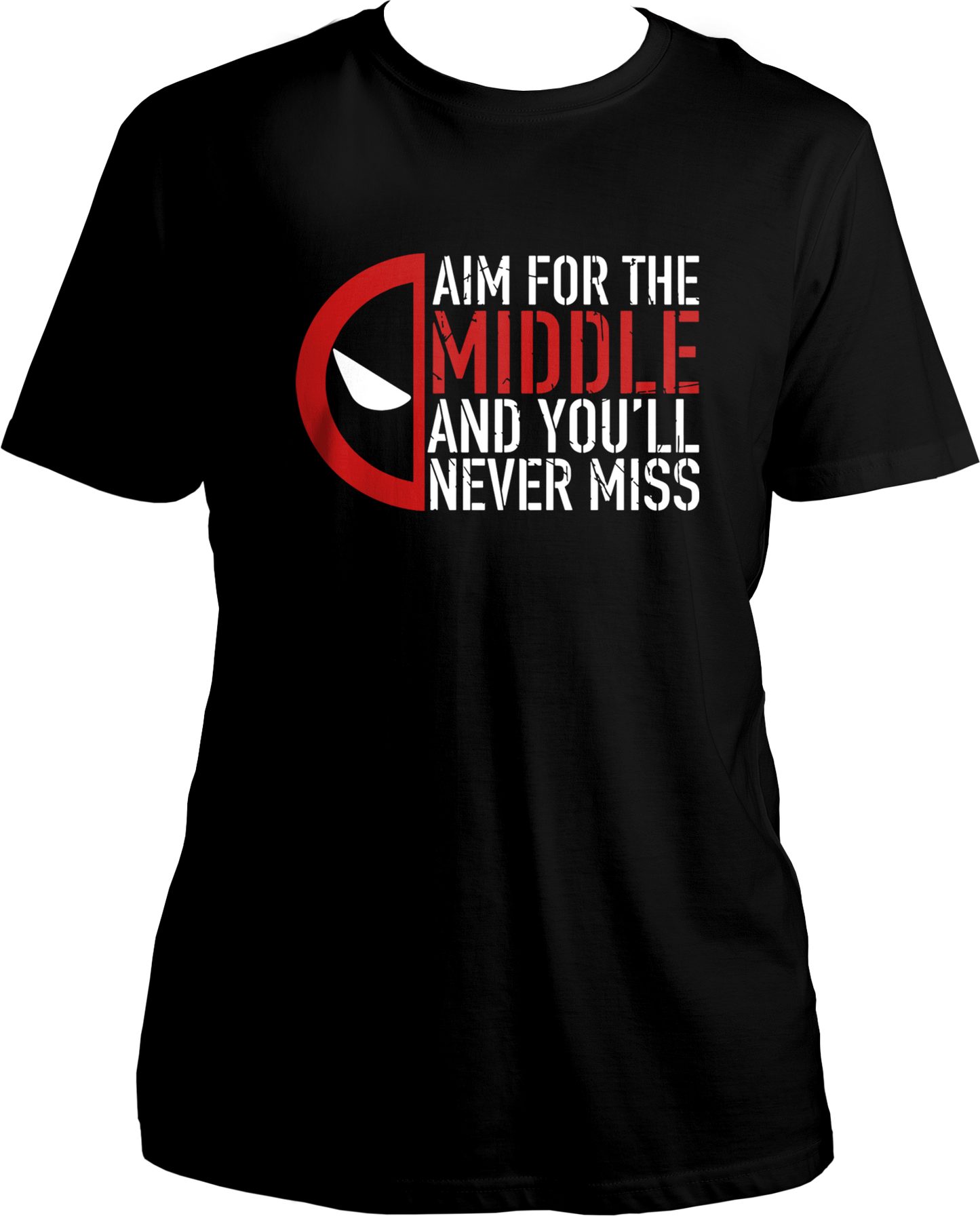 "Unisex Round Neck Deadpool T-Shirt with 'Aim For The Middle' Print"