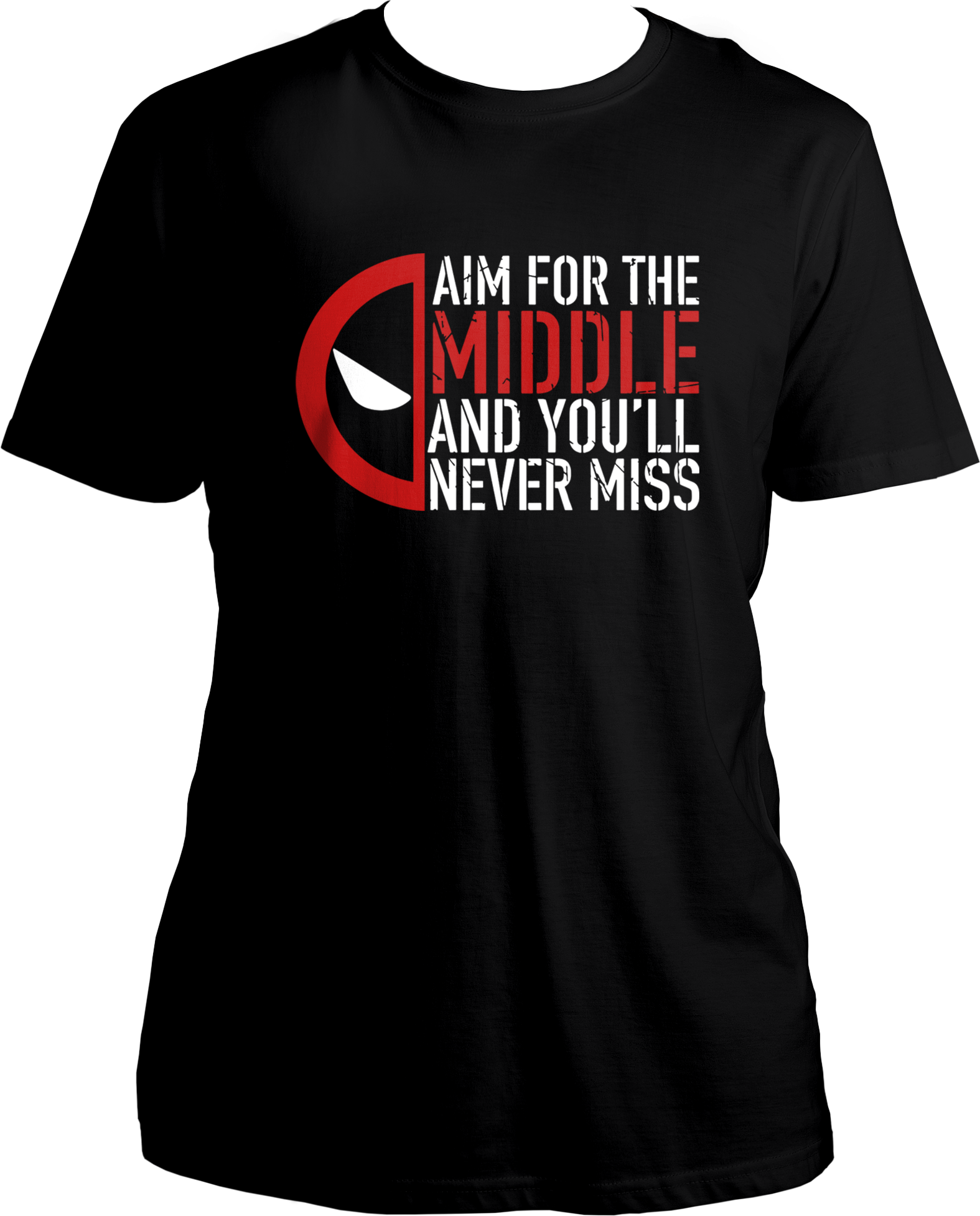 "Unisex Round Neck Deadpool T-Shirt with 'Aim For The Middle' Print"