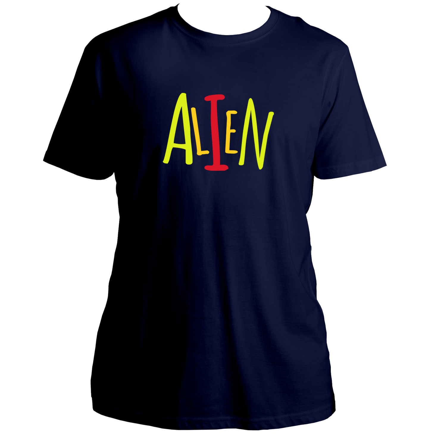 Navy Blue Alien T-shirt with colorful ALIEN typography print by Garrari