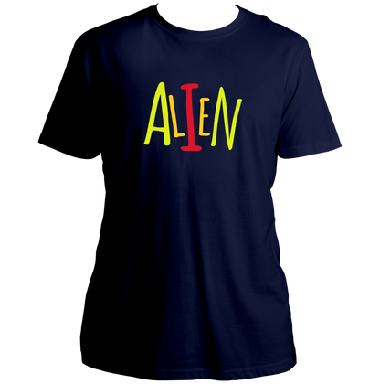 Navy Blue Alien T-shirt with colorful ALIEN typography print by Garrari