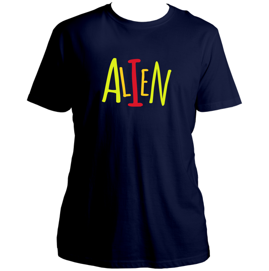 Navy Blue Alien T-shirt with colorful ALIEN typography print by Garrari