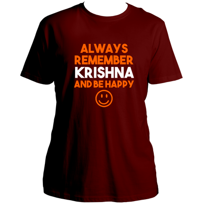Maroon Always Remember Krishna T-shirt with Krishna devotional text print by Garrari