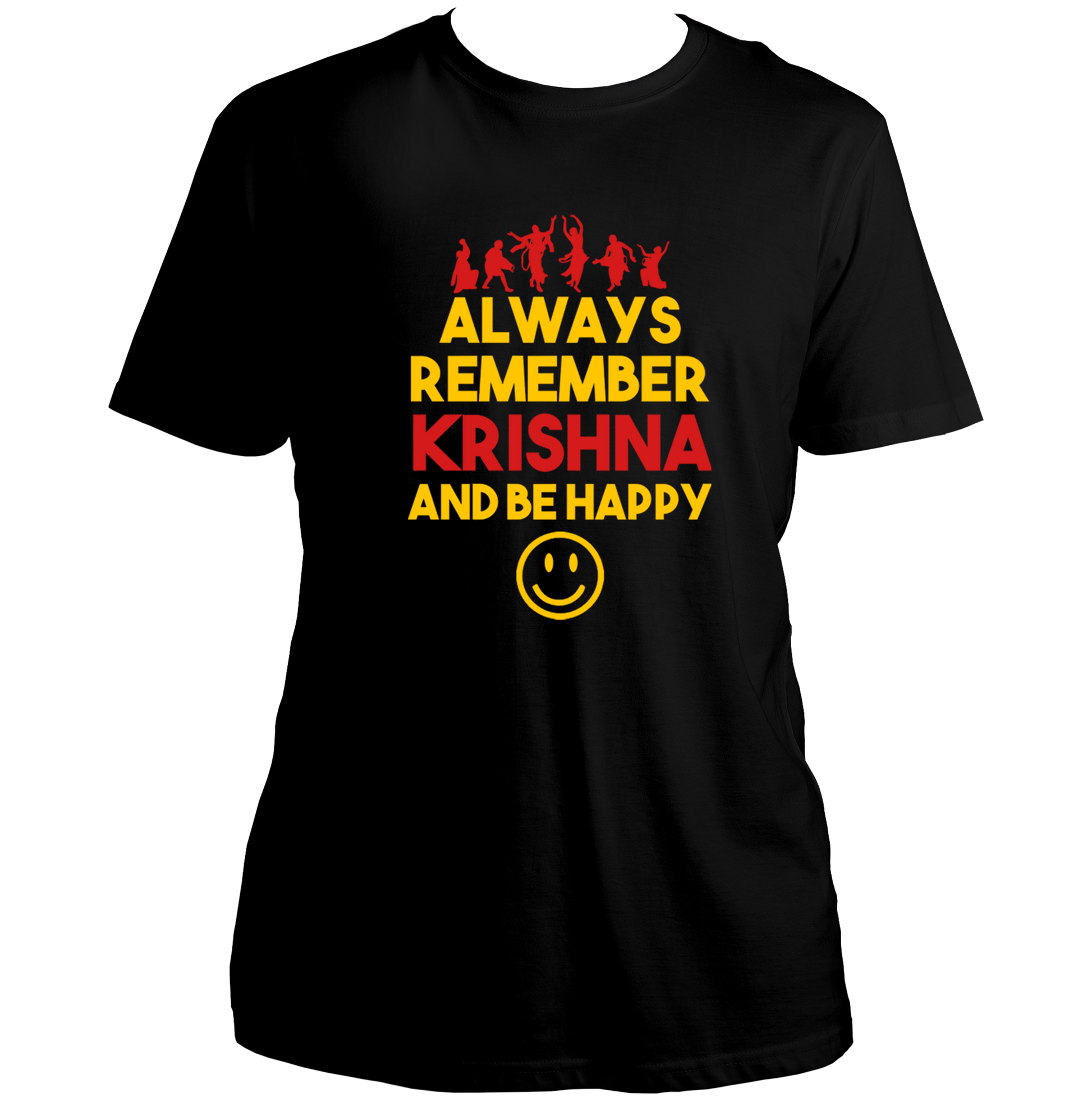 Black Always Remember Krishna And Be Happy T-shirt with Krishna remembrance print by Garrari