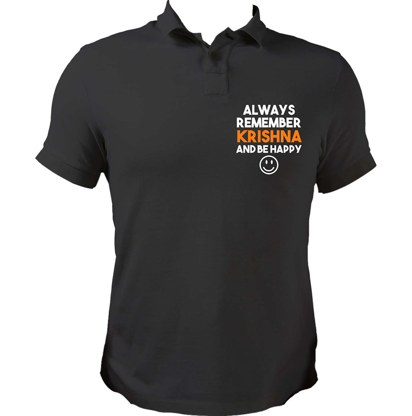 Black Always Remember Krishna polo T-shirt with Always Remember Krishna chest print by Garrari