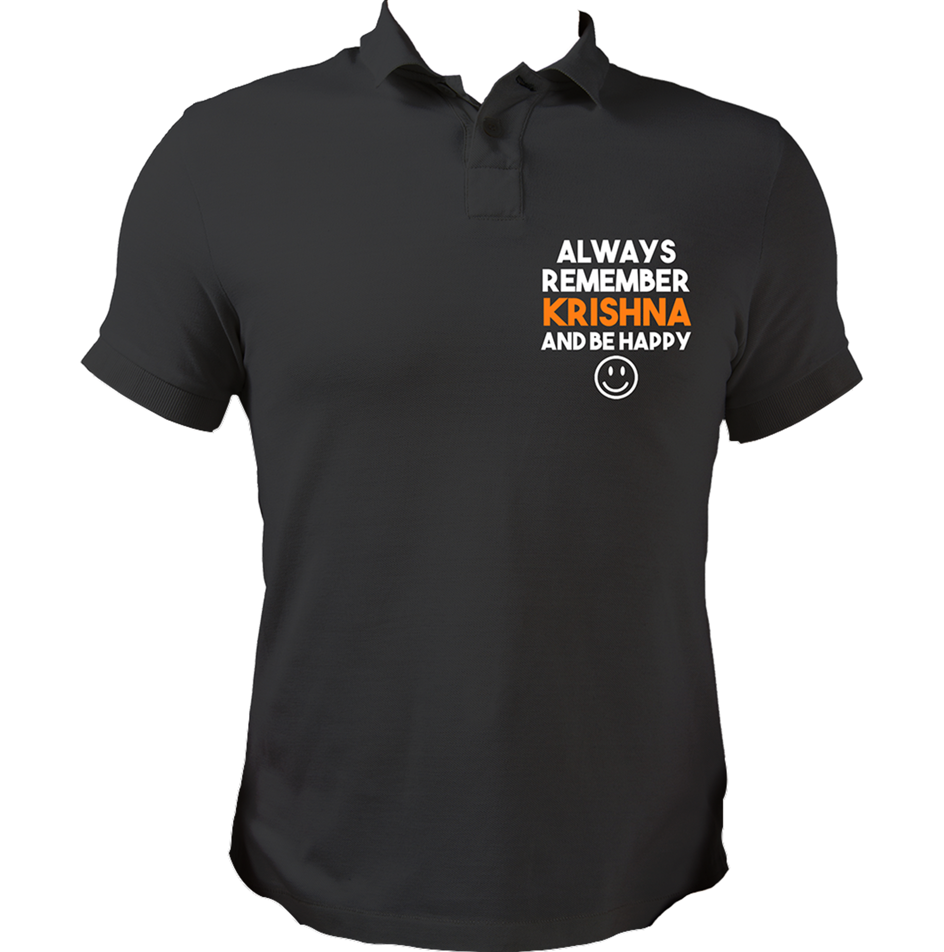 Black Always Remember Krishna polo T-shirt with Always Remember Krishna chest print by Garrari