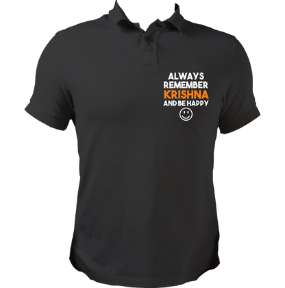 Black Always Remember Krishna polo T-shirt with Always Remember Krishna chest print by Garrari