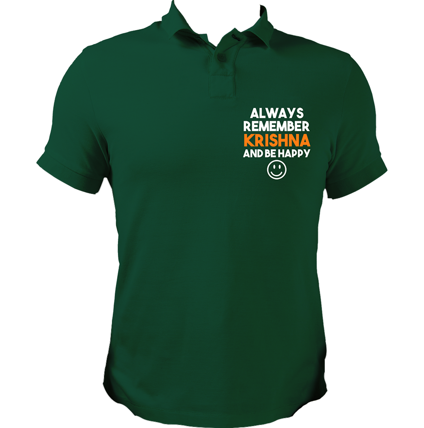 Dark Green Always Remember Krishna polo T-shirt with Krishna bhakti typography by Garrari