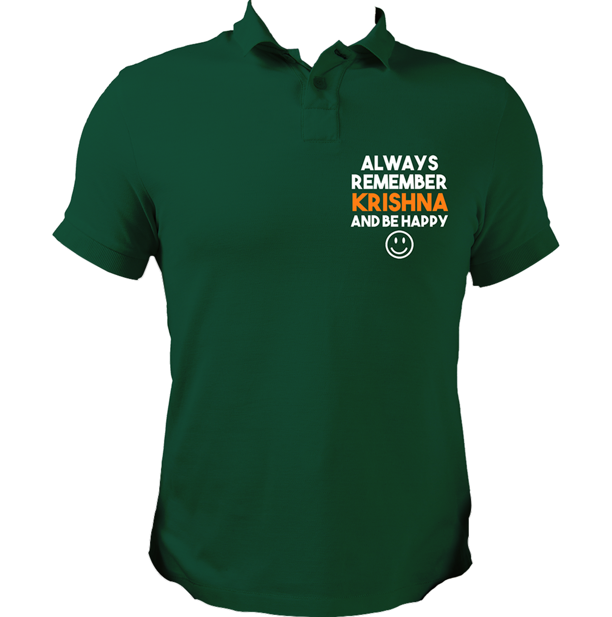 Dark Green Always Remember Krishna polo T-shirt with Krishna bhakti typography by Garrari