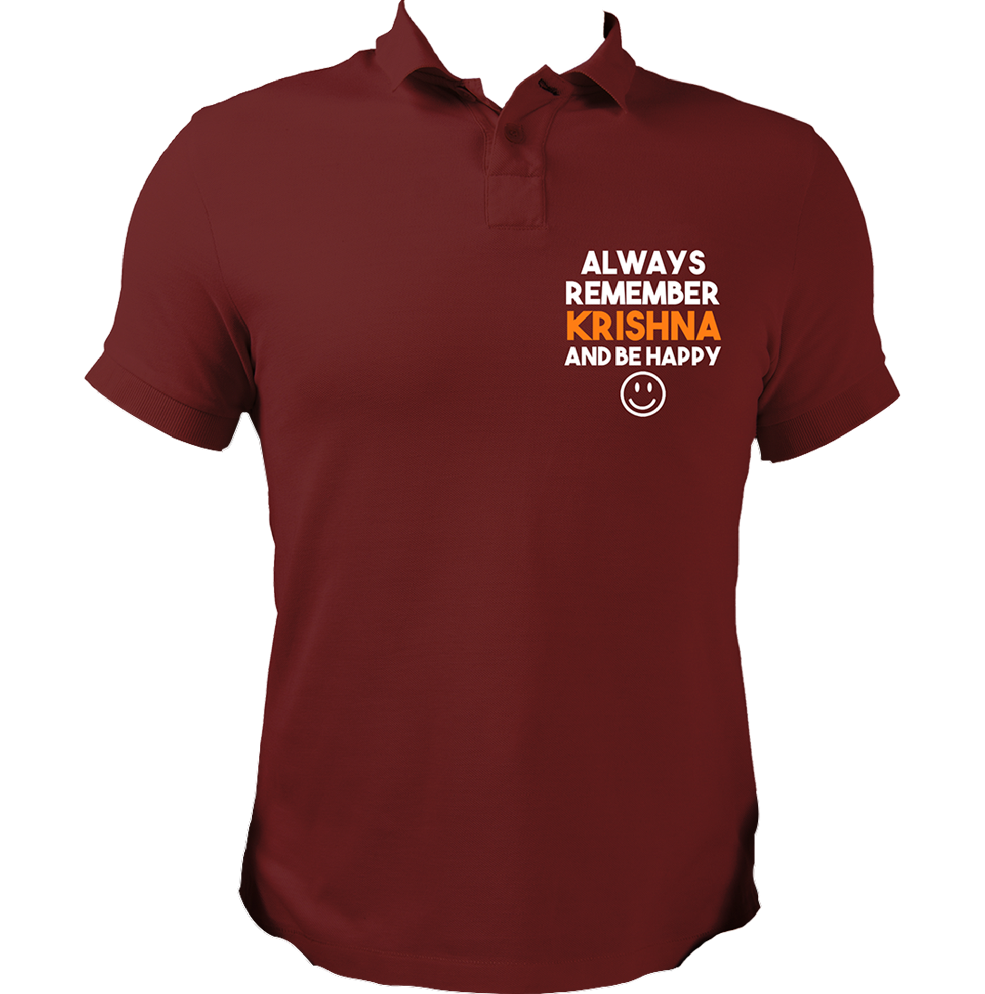 Maroon Always Remember Krishna polo T-shirt with Krishna remembrance print by Garrari