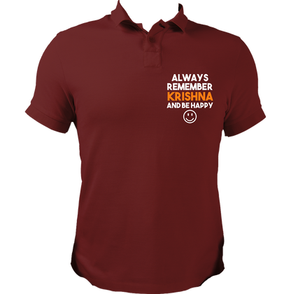 Maroon Always Remember Krishna polo T-shirt with Krishna remembrance print by Garrari