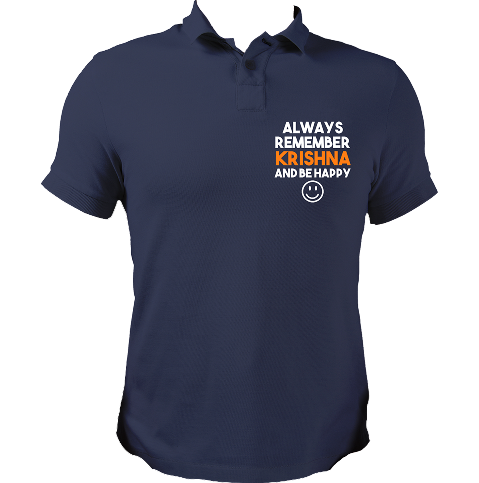 Navy Blue Always Remember Krishna polo T-shirt with Krishna devotional polo print by Garrari