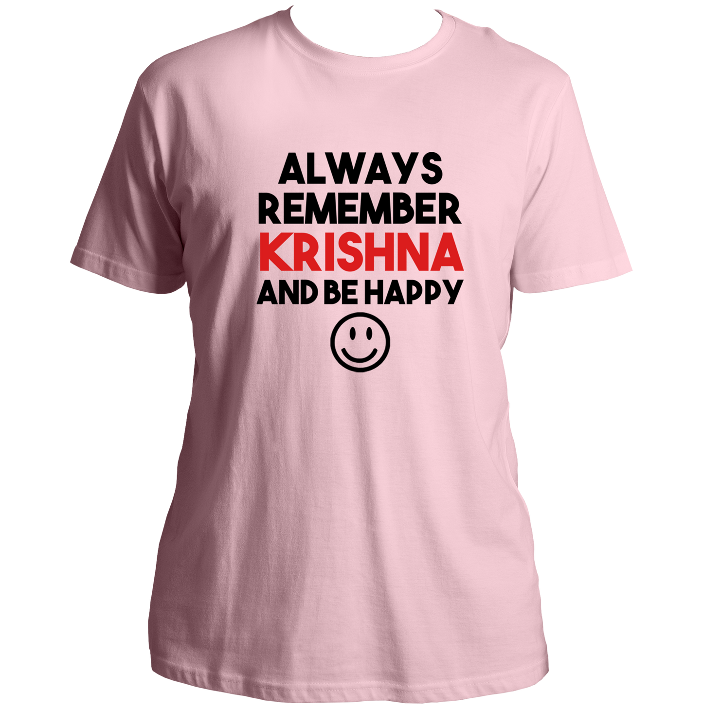 Baby Pink Always Remember Krishna T-shirt with Krishna devotional quote print by Garrari