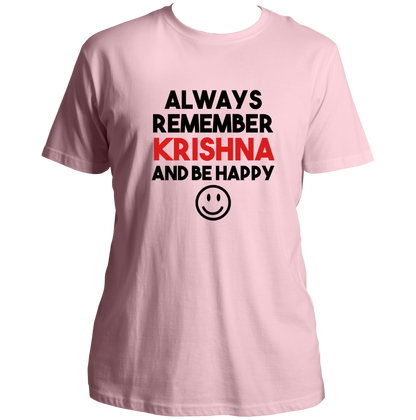 Baby Pink Always Remember Krishna T-shirt with Krishna devotional quote print by Garrari