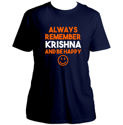 Navy Blue Always Remember Krishna T-shirt with Krishna remembrance print by Garrari