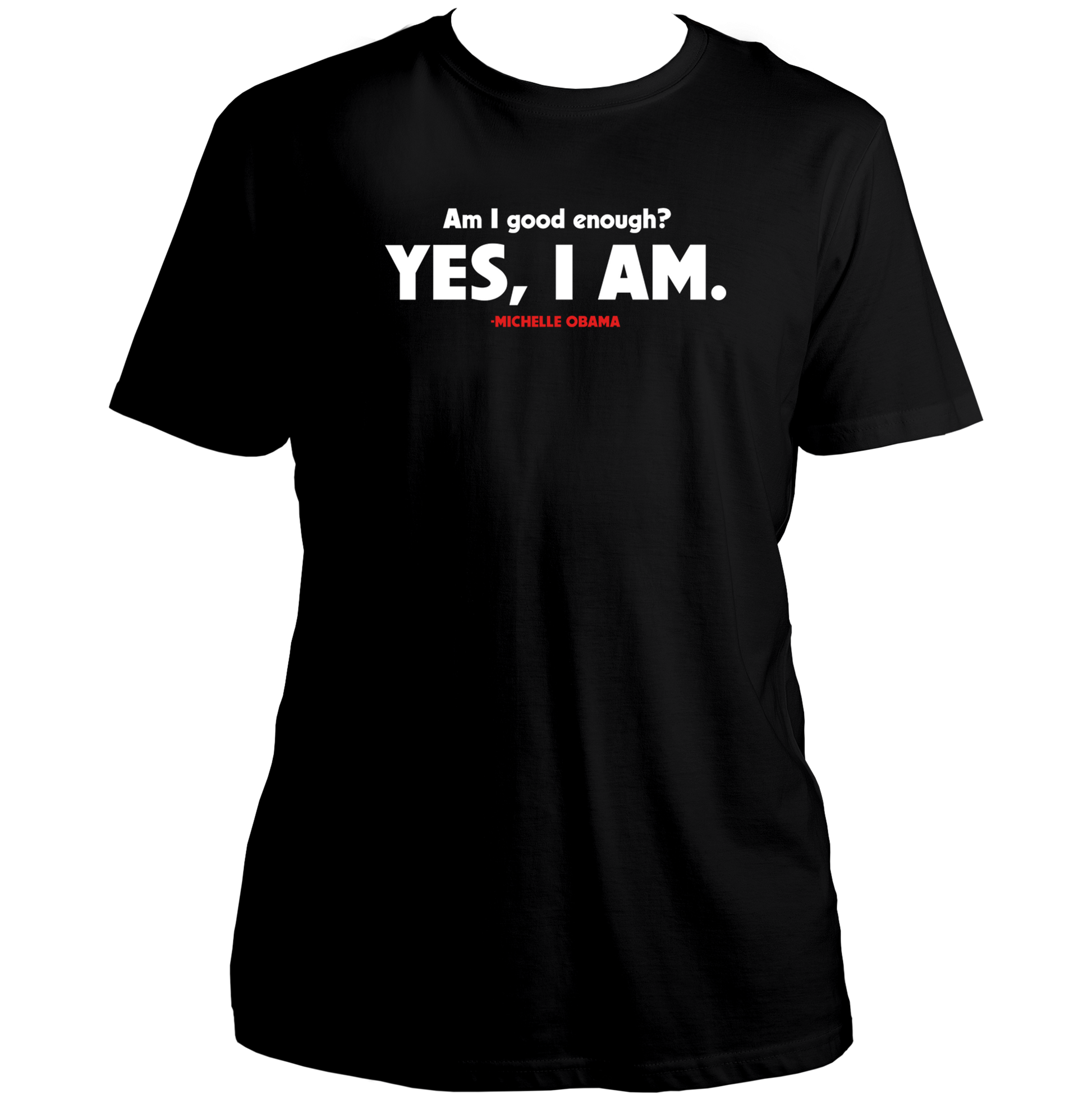 Black Am I Good Enough T-shirt with women-focused affirmation quote by Garrari