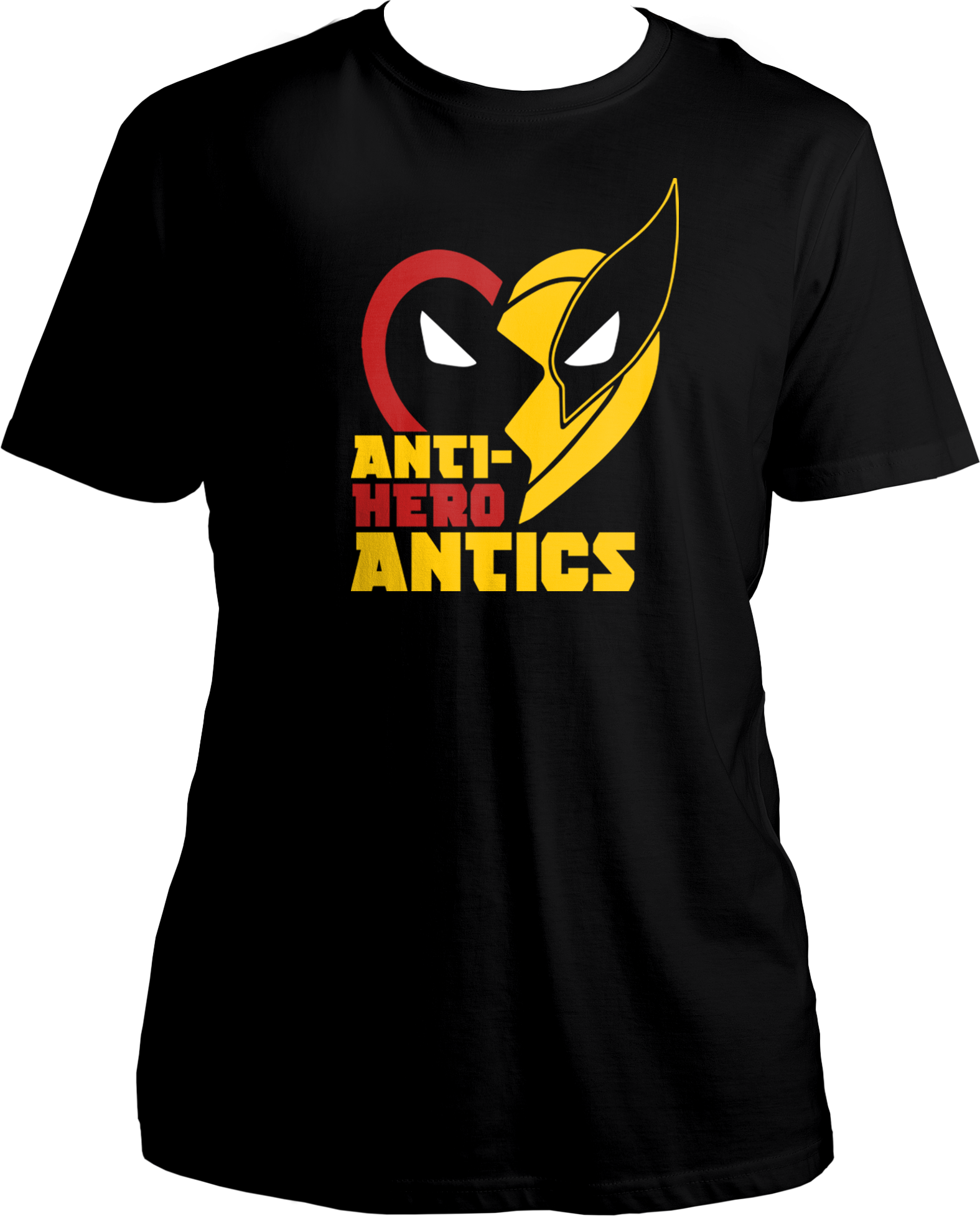 Unleash the chaos with our "Anti-Hero Antics Deadpool &amp; Wolverine Unisex T-Shirts"! This 100% unisex cotton round neck tee captures the wild, unpredictable energy of Deadpool and Wolverine.  Anti-Hero Antics perfectly embodies the dynamic duo's rebellious and unconventional approach to heroism. Deadpool’s relentless humor and Wolverine’s fierce determination combine to create a formidable pair that doesn’t play by the rules.