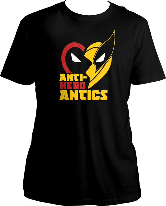 Unleash the chaos with our "Anti-Hero Antics Deadpool &amp; Wolverine Unisex T-Shirts"! This 100% unisex cotton round neck tee captures the wild, unpredictable energy of Deadpool and Wolverine.  Anti-Hero Antics perfectly embodies the dynamic duo's rebellious and unconventional approach to heroism. Deadpool’s relentless humor and Wolverine’s fierce determination combine to create a formidable pair that doesn’t play by the rules.