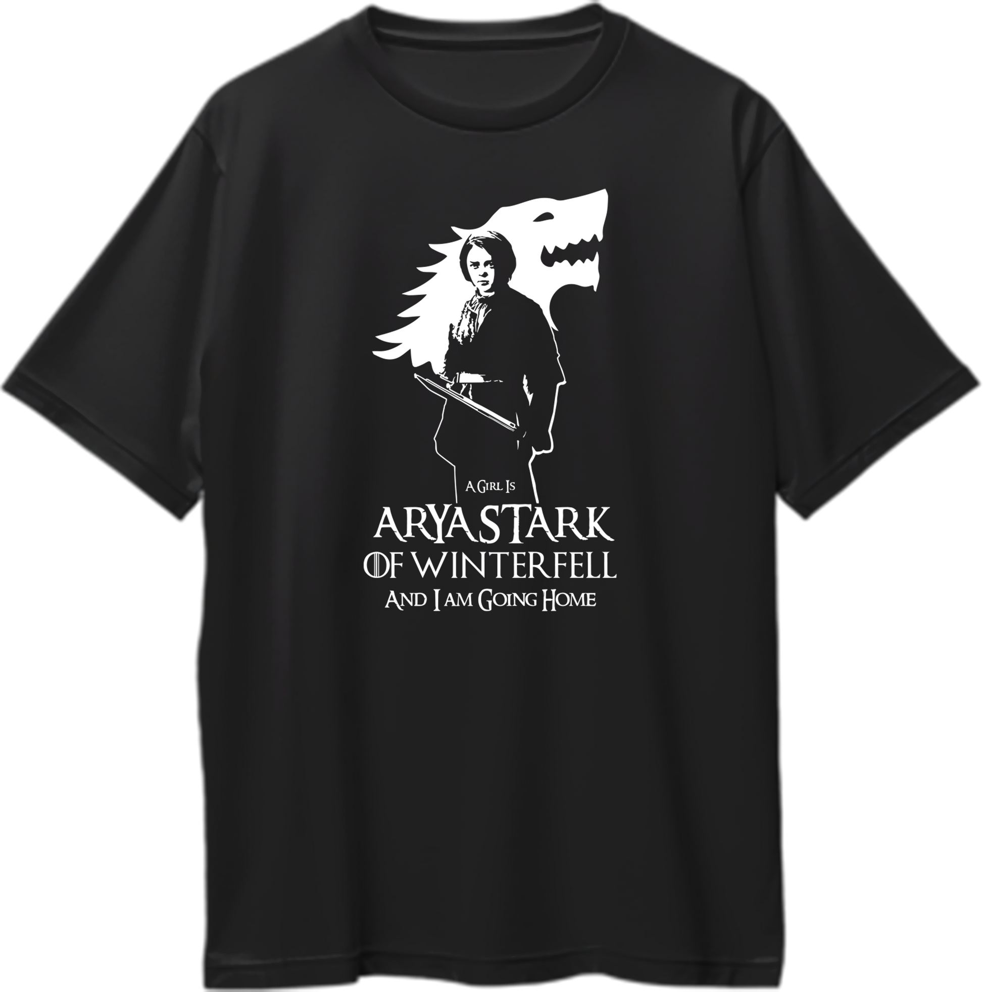 Oversized unisex t-shirt featuring 'Arya Stark of Winterfell' graphic, inspired by Game of Thrones.