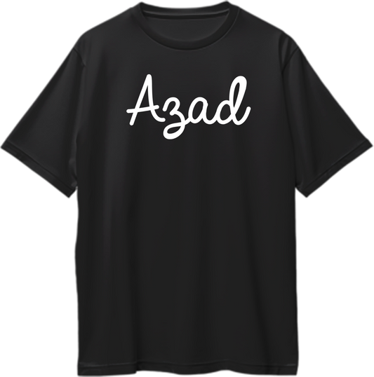 Black Azad Oversized T-Shirt with clean white freedom typography by Garrari