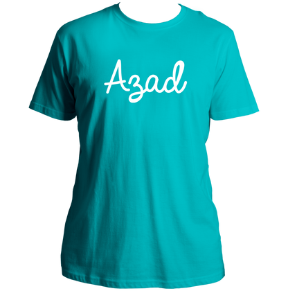 Aqua Blue Azad T-shirt with minimal typography print by Garrari