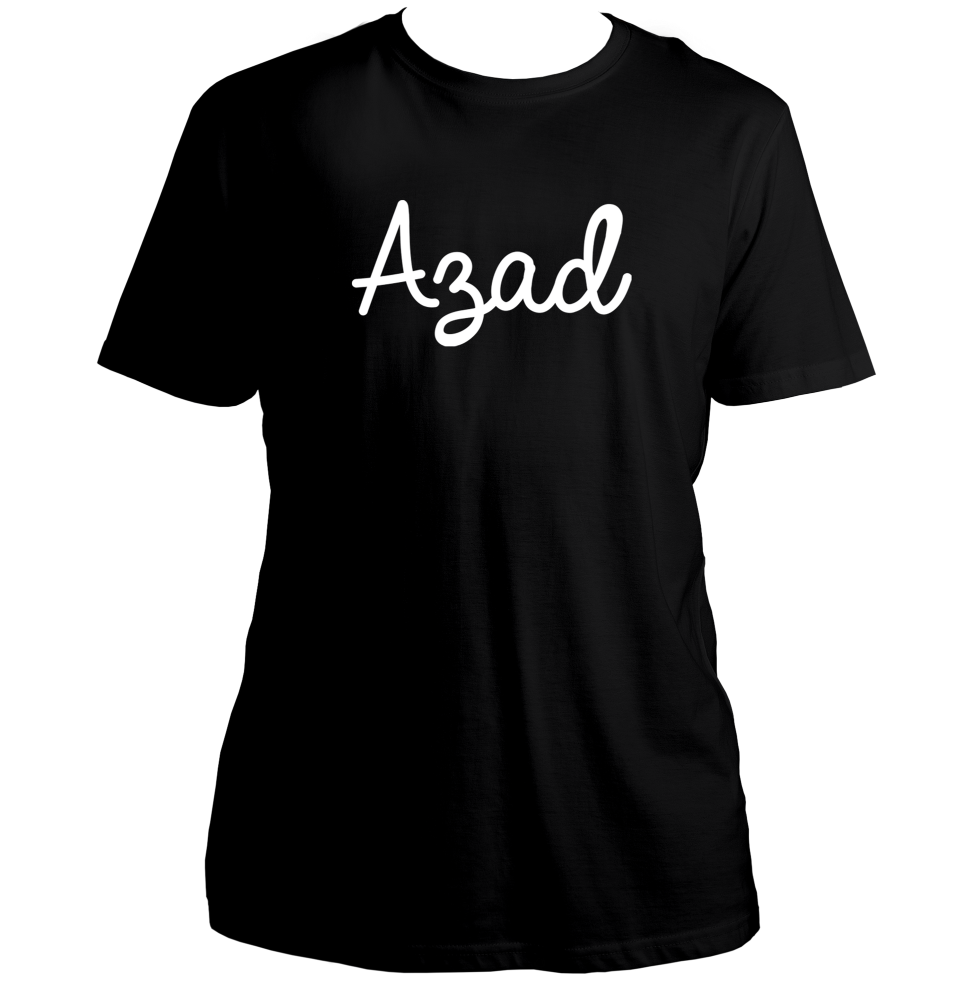 Black Azad T-shirt with clean white Azad typography by Garrari