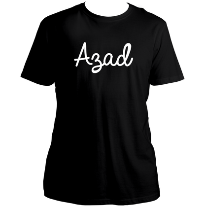 Black Azad T-shirt with clean white Azad typography by Garrari