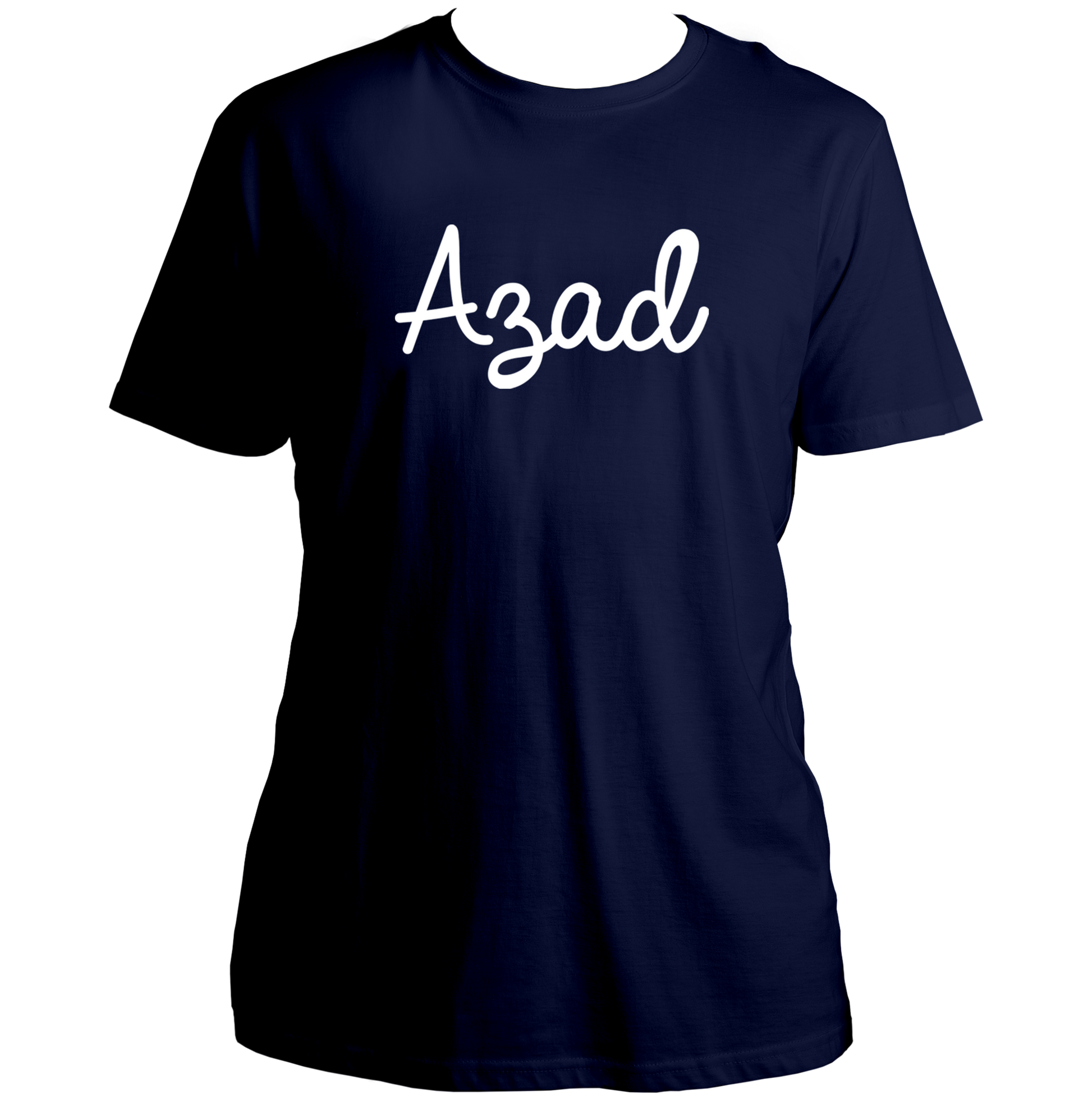 Navy Blue Azad T-shirt with simple Azad typography artwork by Garrari