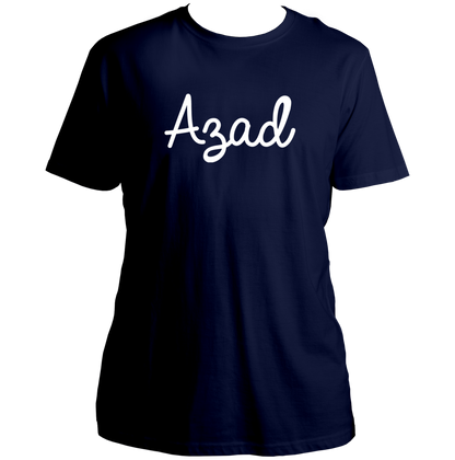 Navy Blue Azad T-shirt with simple Azad typography artwork by Garrari